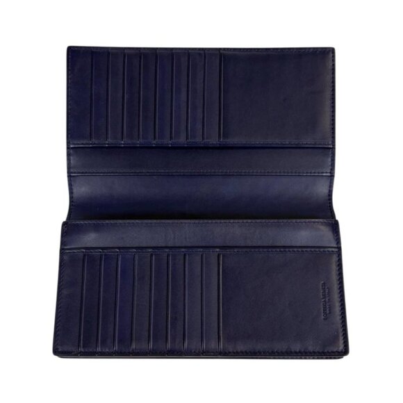 Bottega Veneta Bifold Long Wallet Intrecciato Leather Navy Long - Picture 4 of 11
